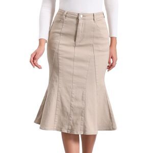 Fishtail Ruffle Bodycon High Waist Jean Denim Skirt Light Khaki